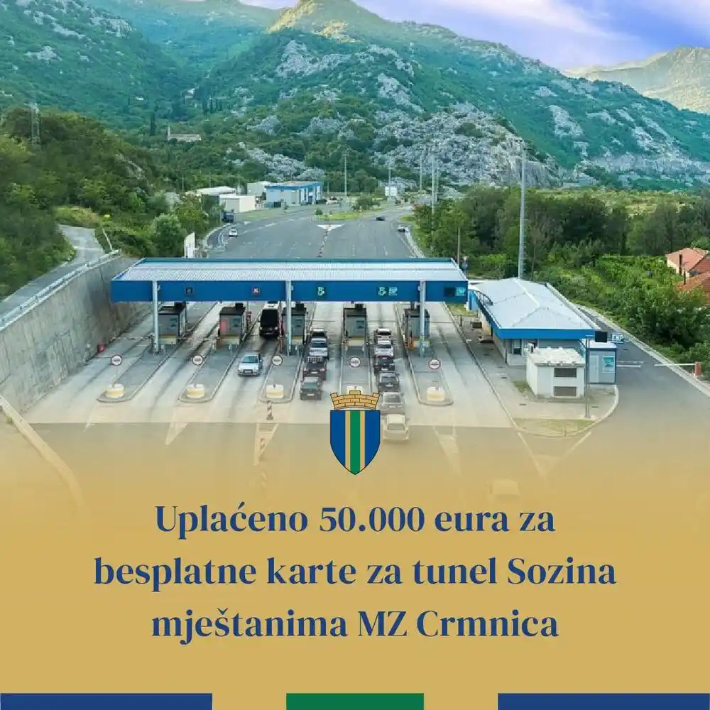 Opština Bar uplatila 50.000 eura za besplatne karte mještanima Crmnice za prolazak kroz tunel „Sozina“