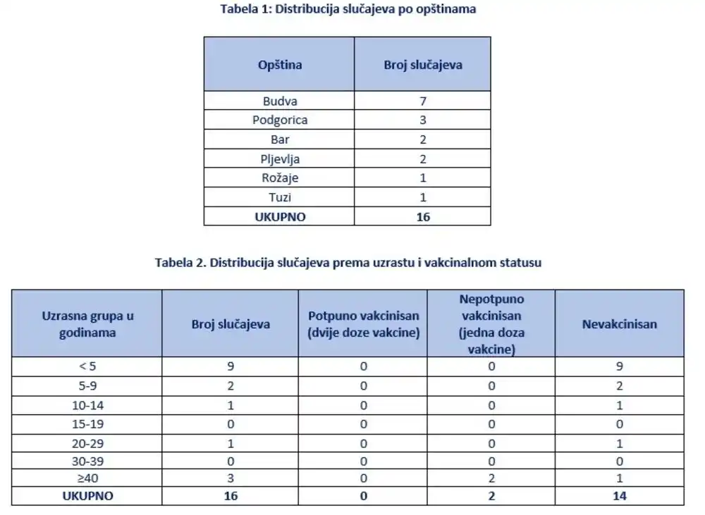 IJZCG: Prijavljena epidemija morbila u Budvi, u Crnoj Gori registrovano 16 slučajeva obolijevanja