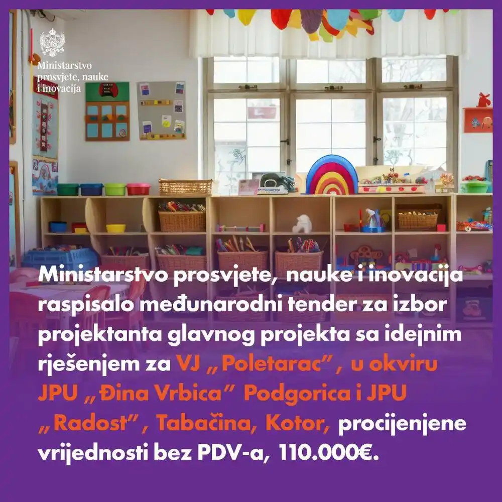 MPNI: Raspisan tender za projektanta za rekonstrukiju i nadogradnju vrtića „Poletarac“ i vaspitne jedinice „Kotor“