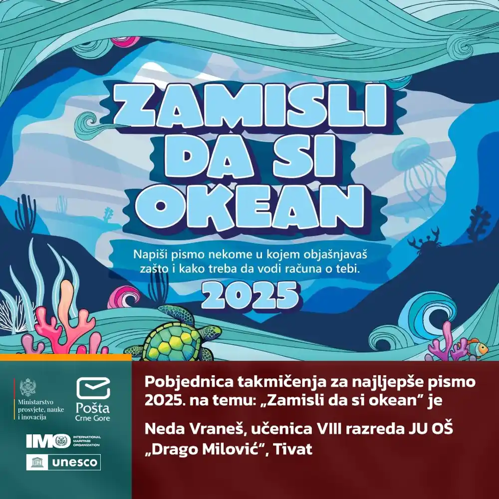 Neda Vraneš pobjednica takmičenja koje organizuje Pošta Crne Gore u saradnji sa Ministarstvom prosvjete, nauke i inovacija