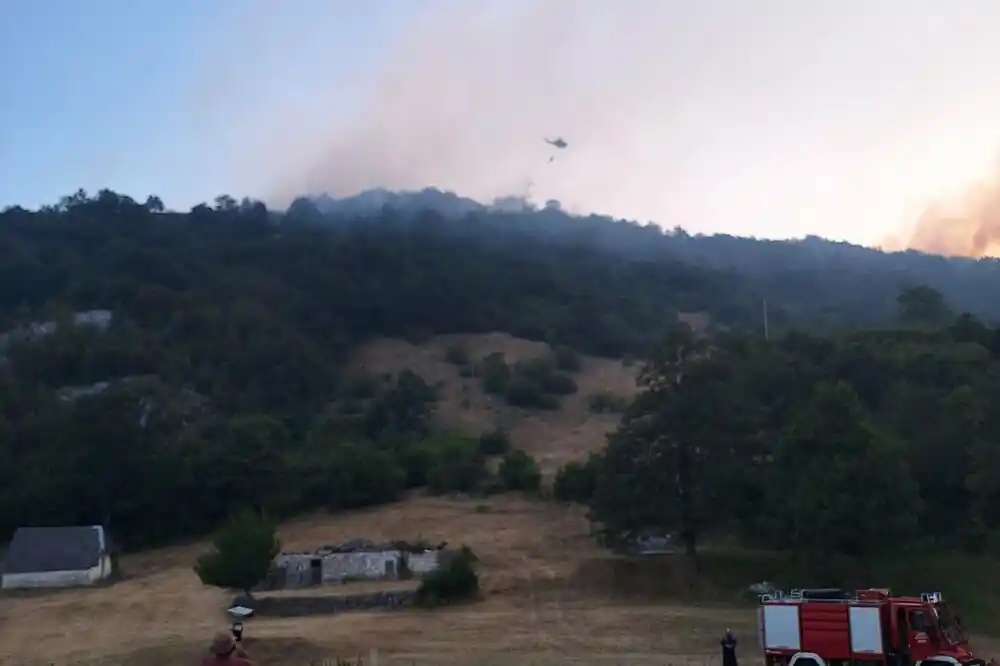 U selu Duži kod Šavnika aktivan veliki požar, ugrožene kuće, avion pomaže u gašenju
