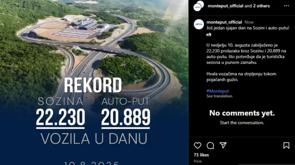 Monteput objavio NOVE rekorde: Sozinom i auto-putem za dan PROŠLO više od 43.000 vozila