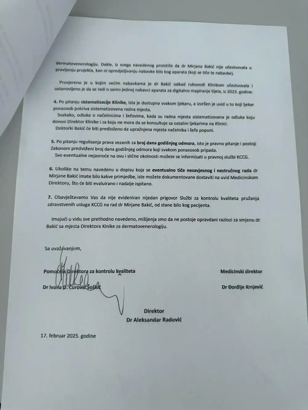 Bakić bez razloga i objašnjenja smijenjena sa pozicije direktorice Klinike za dermatovenerologiju?