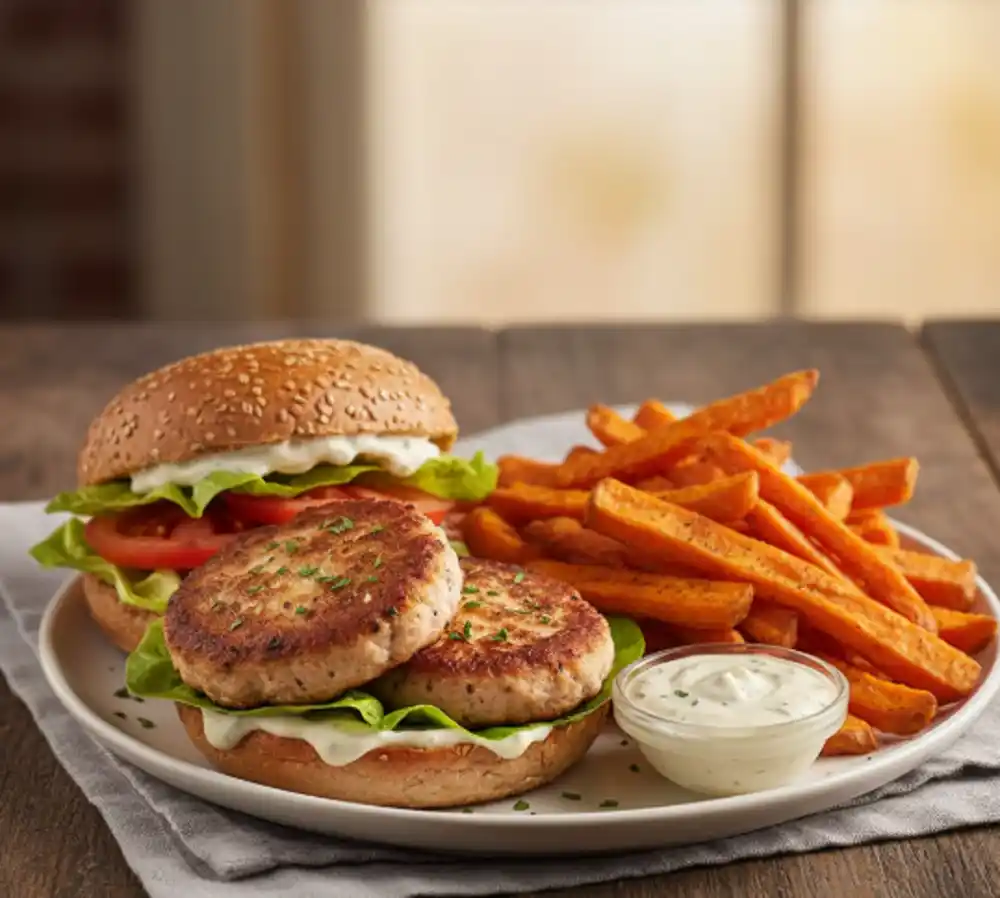 Ćureće pljeskavice sa pomfritom od batata