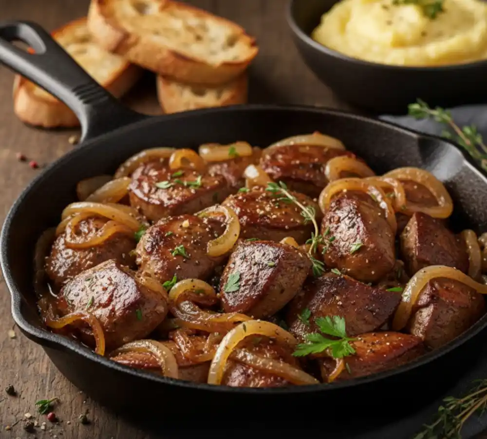 Dinstana pileća džigerica sa karamelizovanim lukom