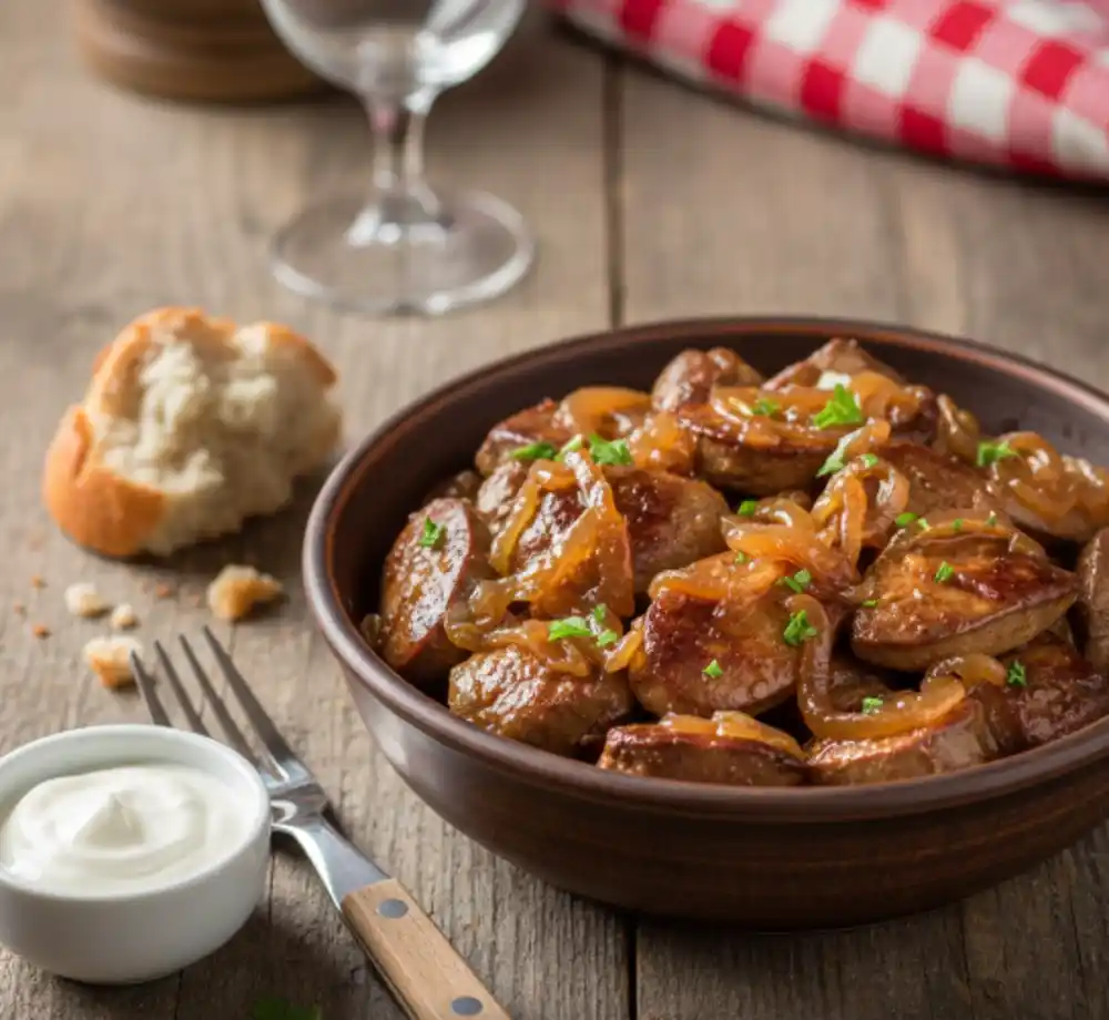 Dinstana pileća džigerica sa karamelizovanim lukom