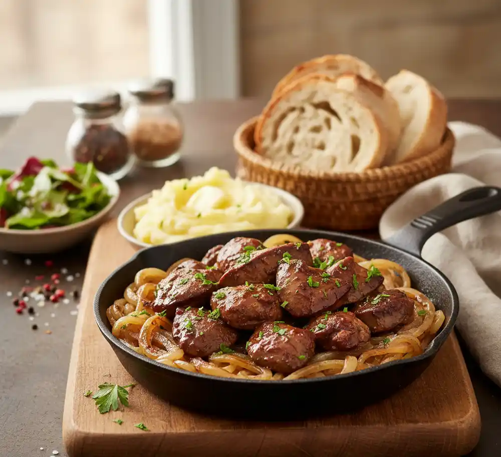 Dinstana pileća džigerica sa karamelizovanim lukom