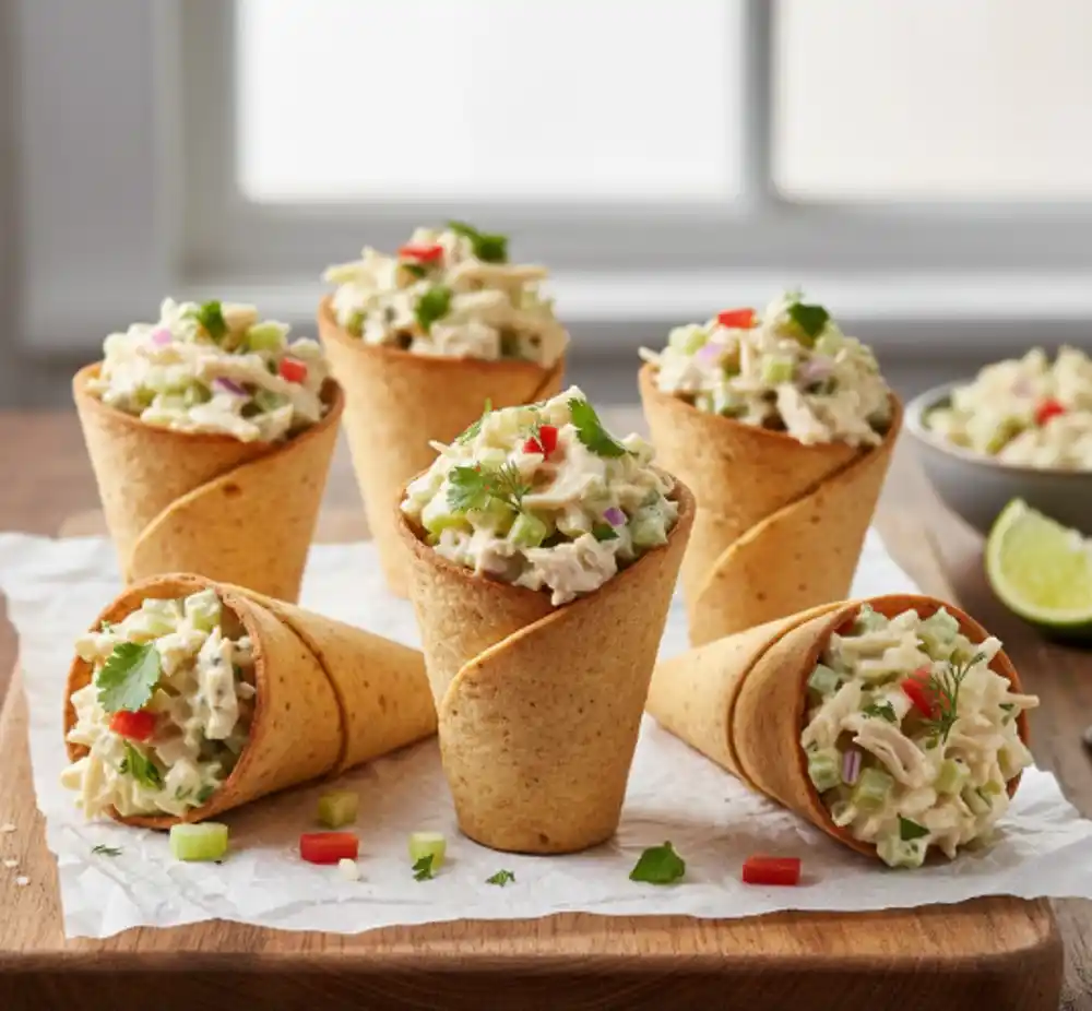 Korneti od tortilja sa pilećom salatom