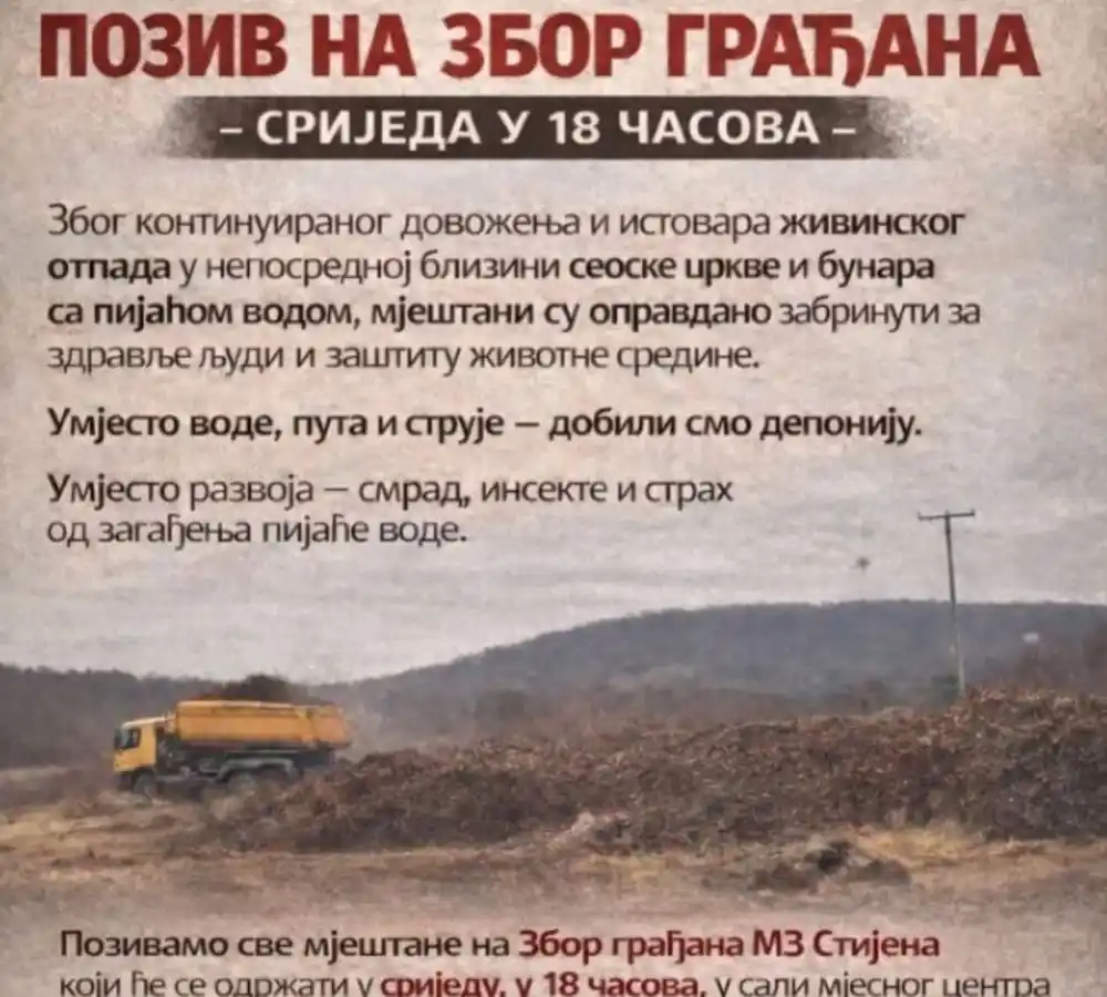Mještani Pipera u 18 sati organizuju zbor zbog nelegalnog istovara živinskog otpada