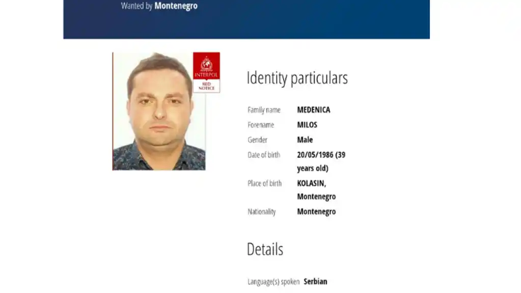 UP: Crvena potjernica za Milošem Medenicom objavljena na zvaničnoj stranici Interpola