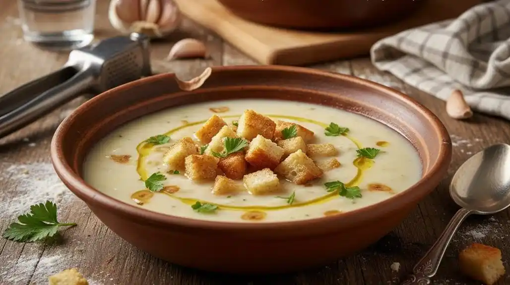 Starinska sirotinjska čorbica sa bijelim lukom i krutonima