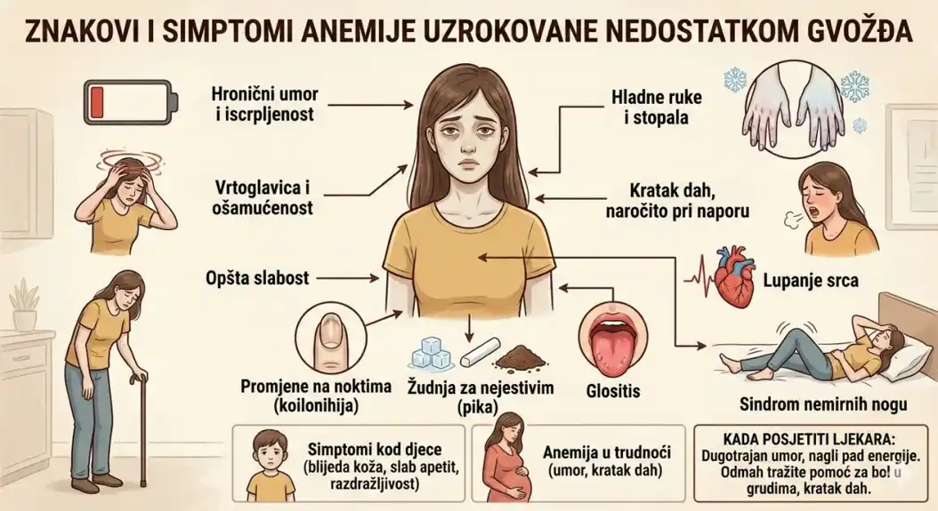 Koji su znaci i simptomi anemije uzrokovane nedostatkom gvožđa