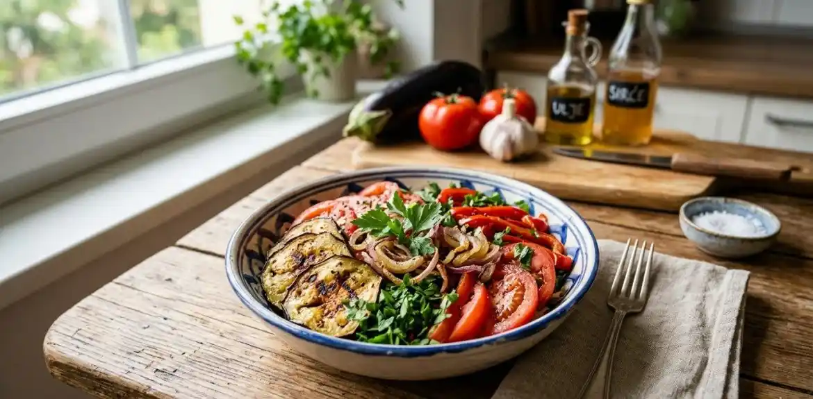 Posna salata sa patlidžanom i paradajzom: Ukusna i sočna, gotova za čas