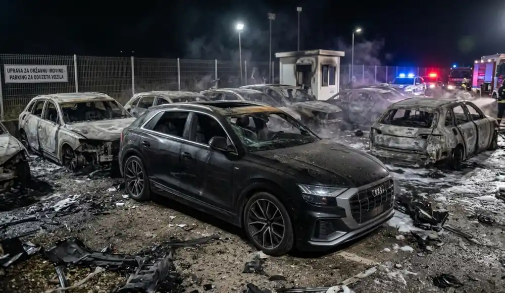 Zapalio automobile vrijedne oko milion evra, pa bez žurbe napustio ograđeni parking Uprave za imovinu u Maslinama