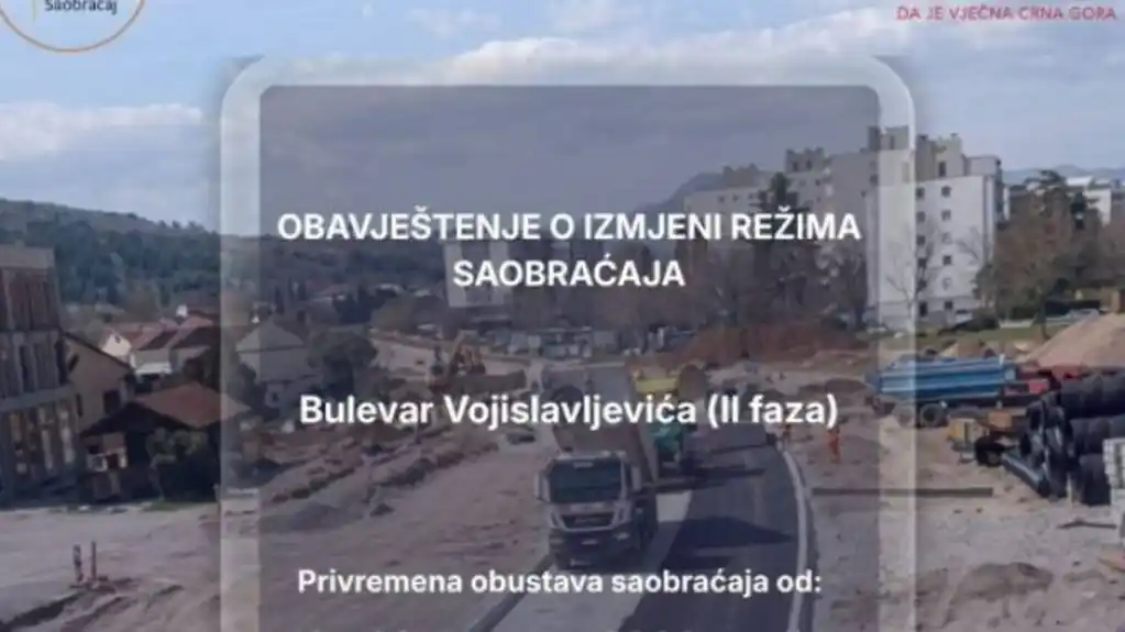 Obustava saobraćaja na dijelu Bulevara Vojislavljevića od 12. do 23. avgusta, omogućen pristup poslovnim subjektima