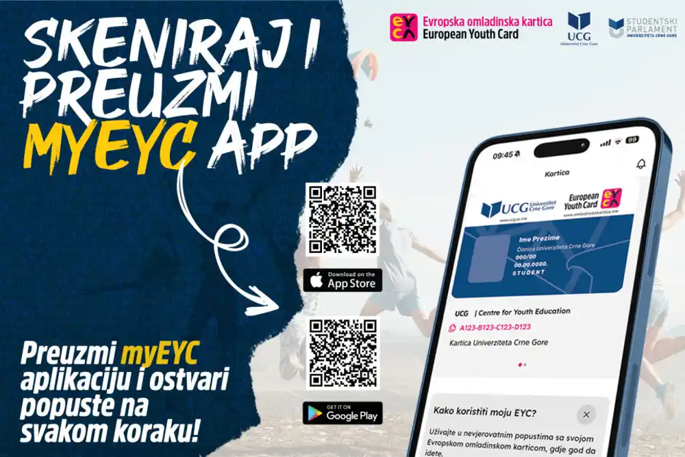 Besplatna digitalna EYC kartica za brucoše,myEYC pogodnosti za sve studente Univerziteta Crne Gore