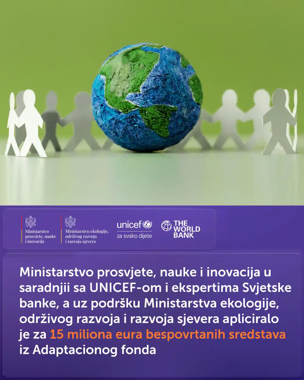 MPNI: Aplicirali smo za 15 miliona dolara za jačanje otpornosti obrazovnog sistema na klimatske promjene