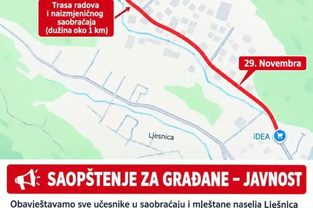 Od sjutra izmjena režima saobraćaja u ulicama Miodraga Bulatovića i 29. novembra u Bijelom Polju