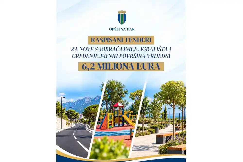 Opština Bar: Raspisani tenderi za nove saobraćajnice, igrališta i uređenje javnih površina vrijedni 6,2 miliona eura